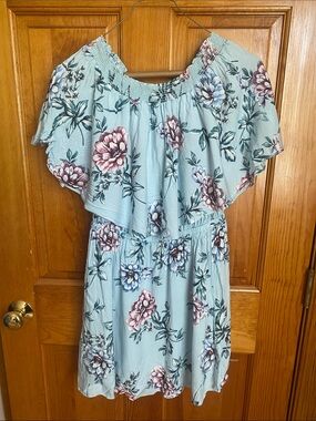 Show Me Your MuMu Light Blue Floral Off-Shoulder Dress with Pink and Blue Blooms